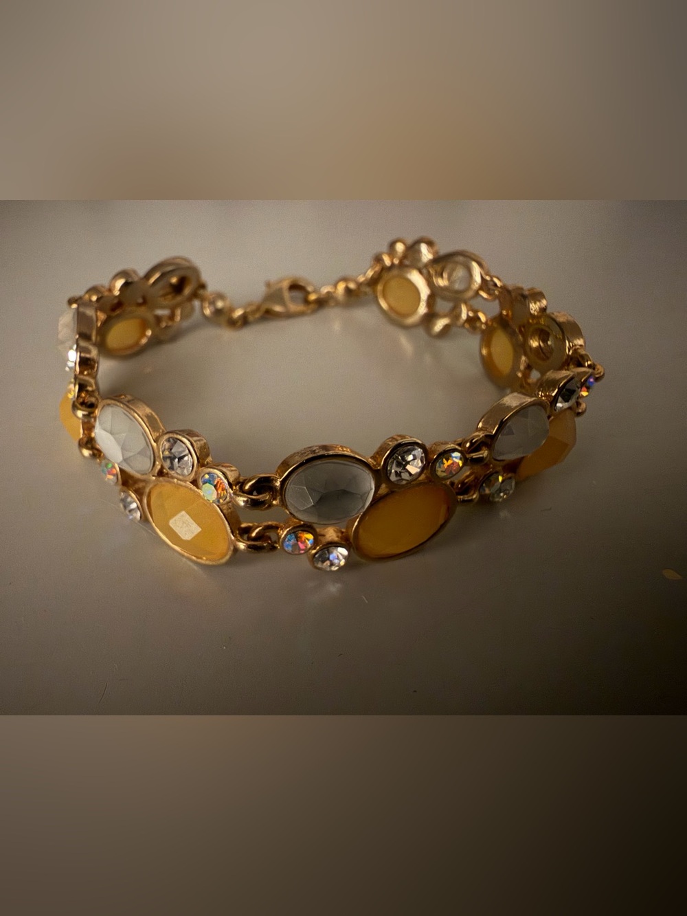 Source Unknown Gold-Tone Bracelet with Yellow and Gray Stones